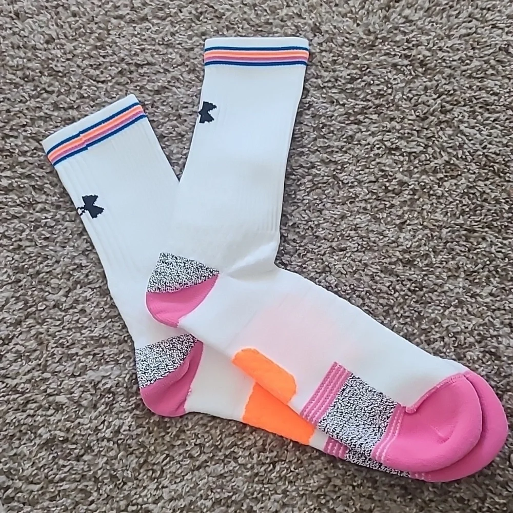 Under Armour White Socks with Pink and Blue Accents